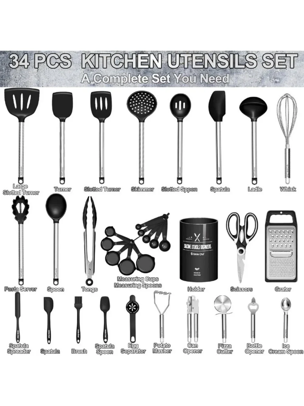 Thickened Silicone Cooking Utensils Set for Nonstick Cookware - Heavy Duty Tools